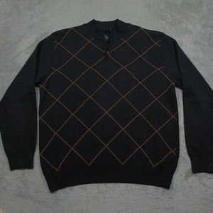 Scott Barber Sweater Mens Large Black Merino Wool 1/4 Zip Pullover‎ Preppy